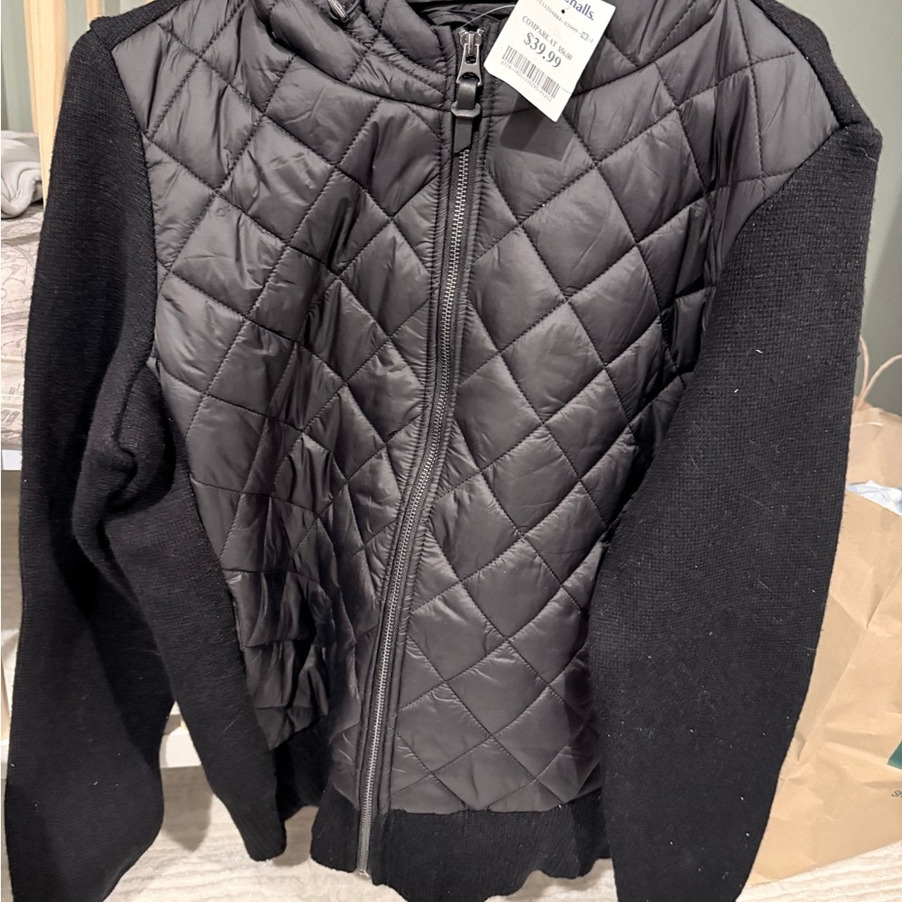 Black Quilted Jacket with Knit Sleeves- Rachel Zoe